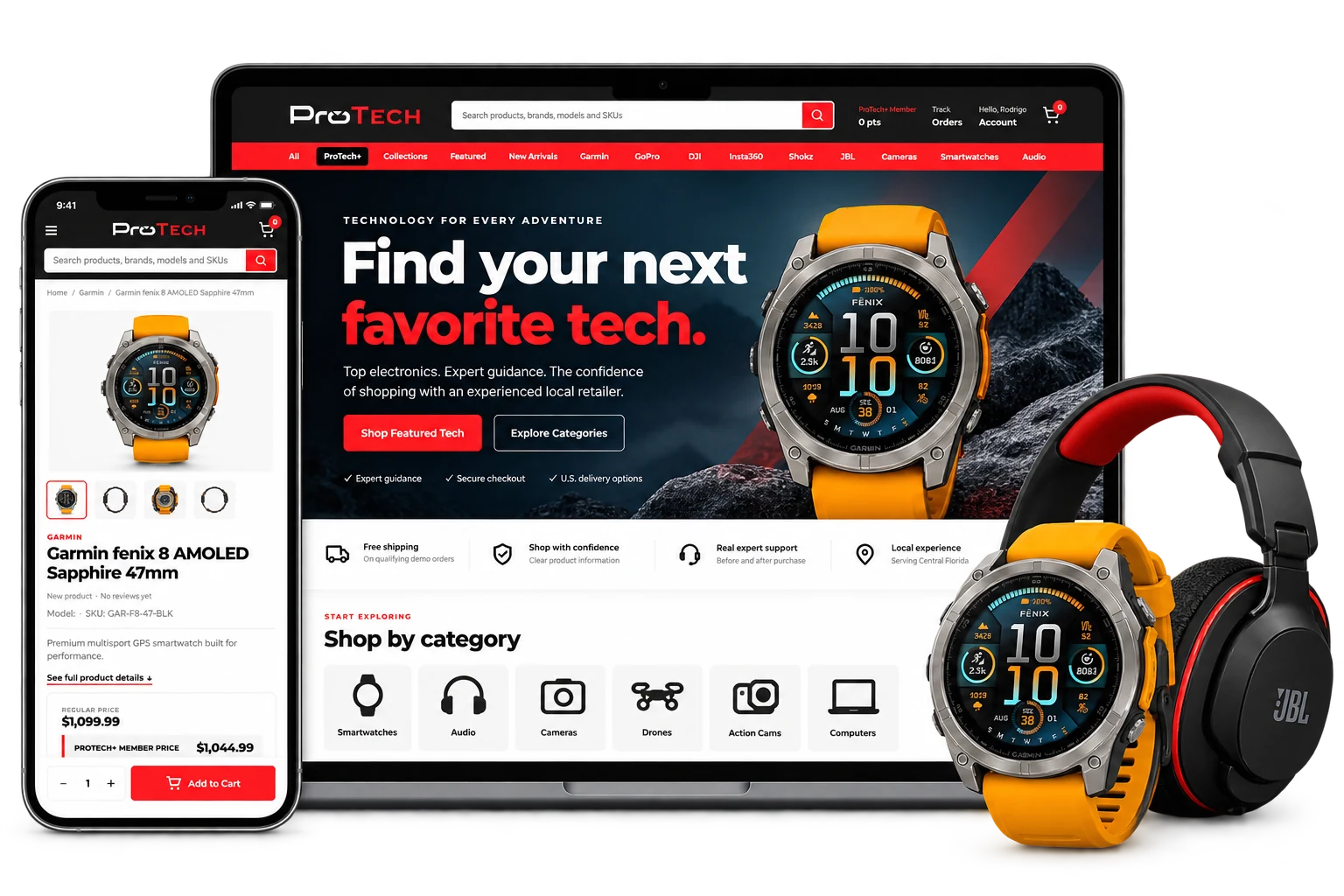 Pro Tech online store displayed on desktop and mobile devices